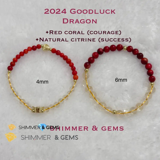 Dragon Animal Zodiac 2024 Goodluck Bracelet (Red Coral & Citrine) Feng Shui Feng shui