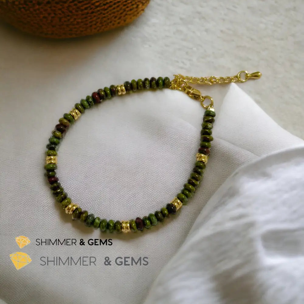 Dragon Bloodstone4mm Rondelle Bracelet with stainless steel chain Adjustable Size (5.5”-8”) Bracelets