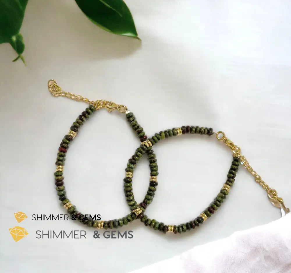 Dragon Bloodstone4mm Rondelle Bracelet with stainless steel chain Adjustable Size (5.5”-8”) Bracelets