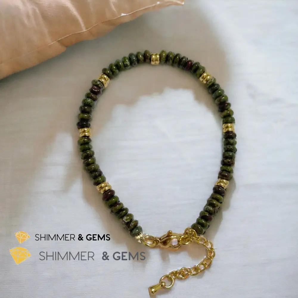 Dragon Bloodstone4mm Rondelle Bracelet with stainless steel chain Adjustable Size (5.5”-8”) Bracelets