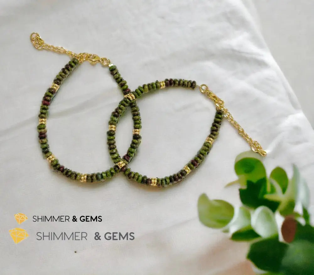 Dragon Bloodstone4mm Rondelle Bracelet with stainless steel chain Adjustable Size (5.5”-8”) Bracelets