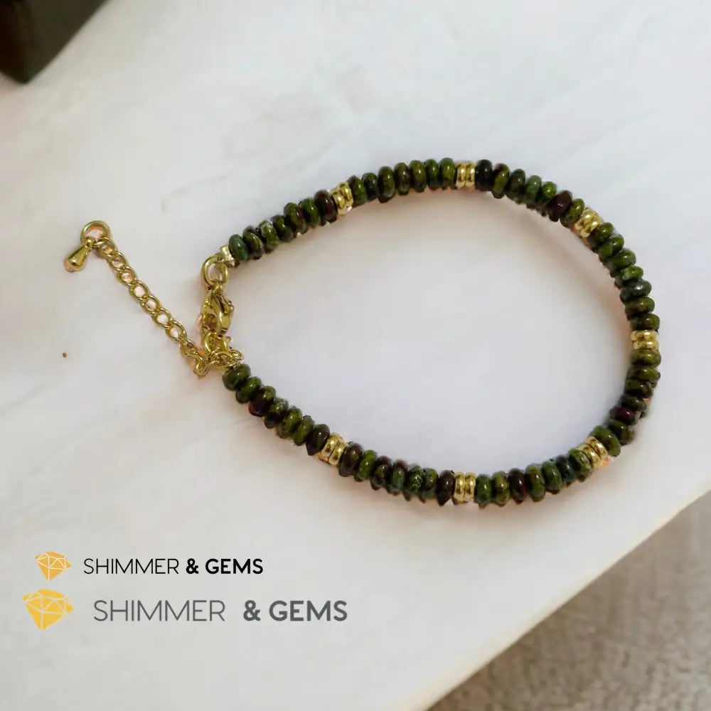 Dragon Bloodstone4mm Rondelle Bracelet with stainless steel chain Adjustable Size (5.5”-8”) Bracelets