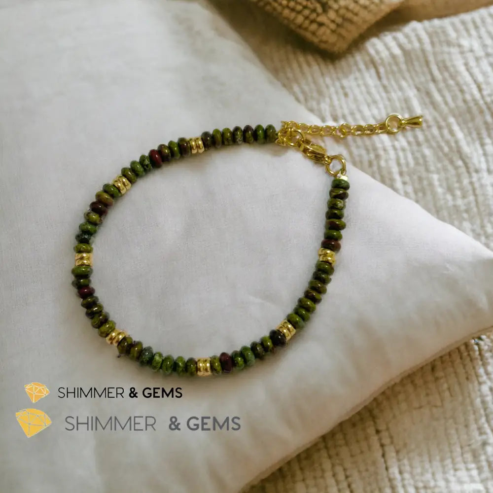 Dragon Bloodstone4mm Rondelle Bracelet with stainless steel chain Adjustable Size (5.5”-8”) Bracelets