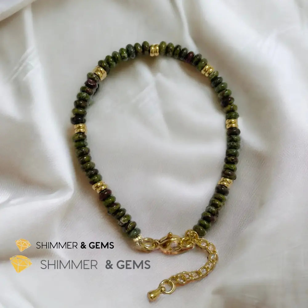 Dragon Bloodstone4mm Rondelle Bracelet with stainless steel chain Adjustable Size (5.5”-8”) Bracelets