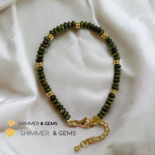 Dragon Bloodstone4mm Rondelle Bracelet with stainless steel chain Adjustable Size (5.5”-8”) Bracelets