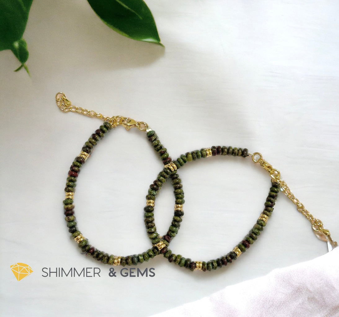 Dragon Bloodstone4mm Rondelle Bracelet with stainless steel chain
