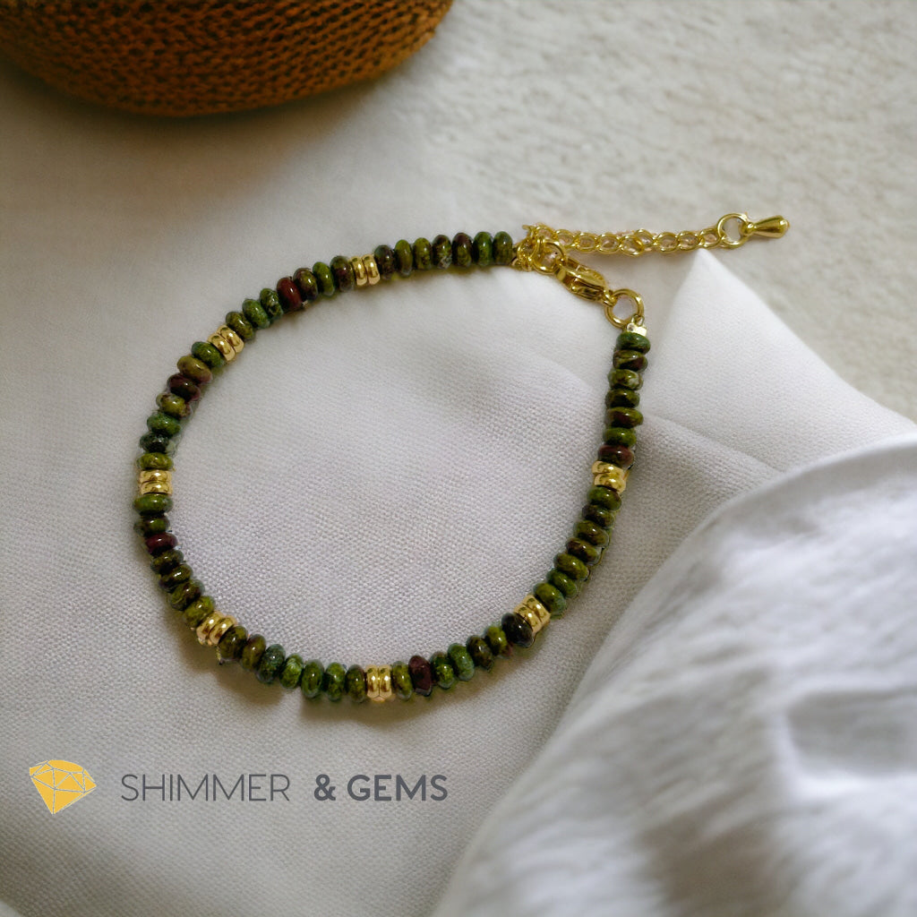 Dragon Bloodstone4mm Rondelle Bracelet with stainless steel chain