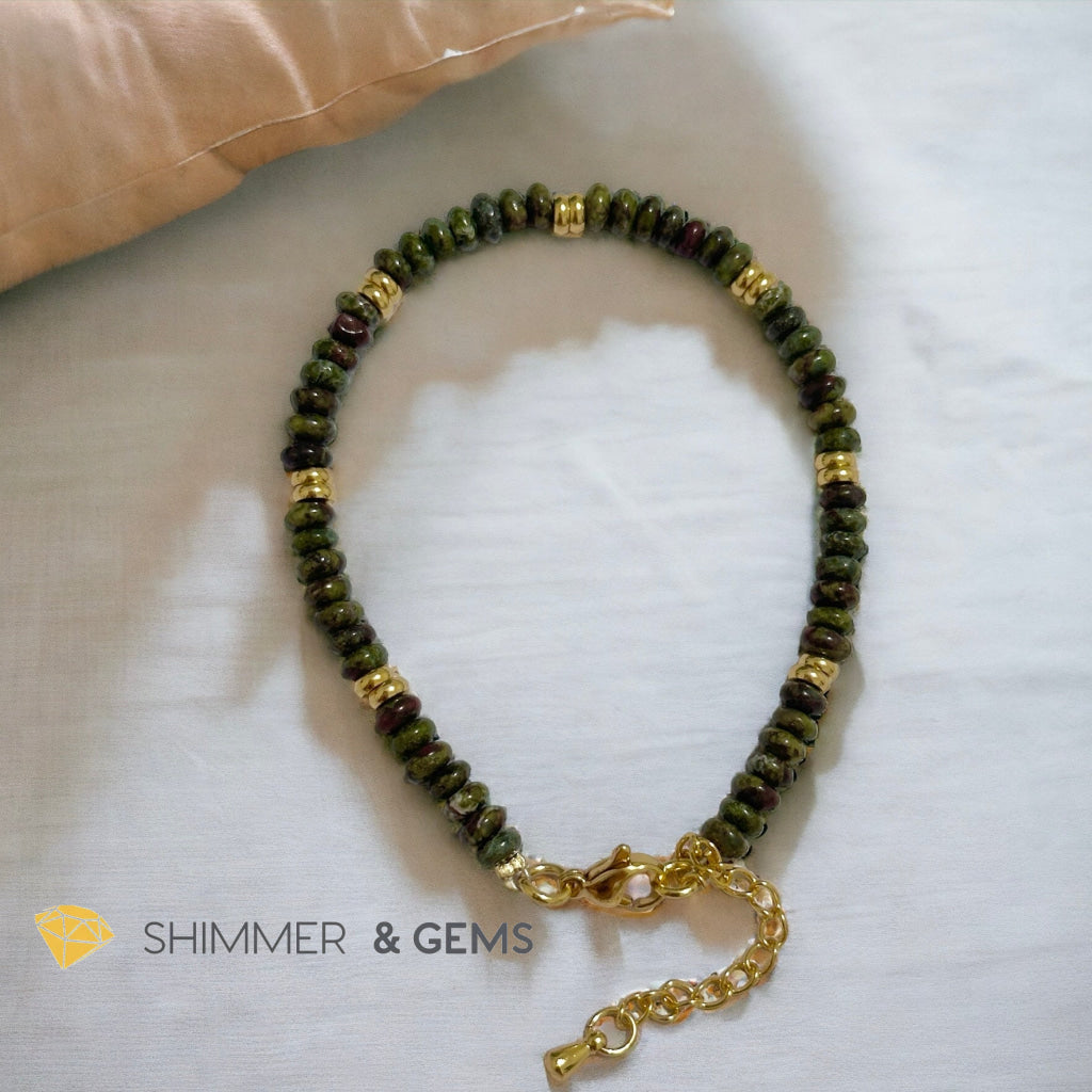 Dragon Bloodstone4mm Rondelle Bracelet with stainless steel chain