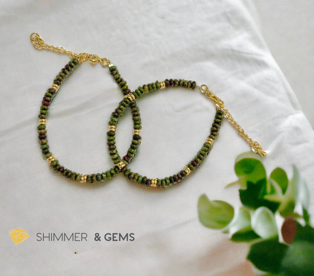 Dragon Bloodstone4mm Rondelle Bracelet with stainless steel chain
