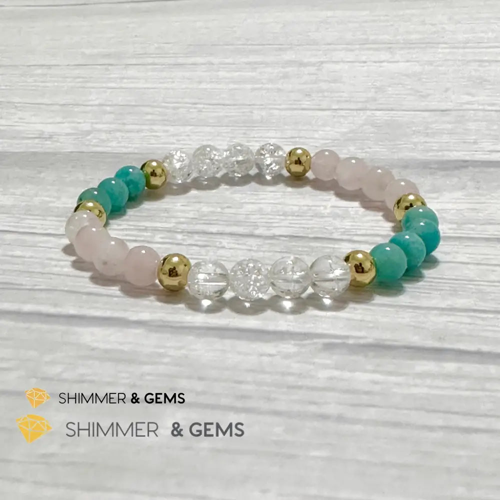 Emotional Healing Remedy Bracelet (Amazonite Rose Quartz Madagascar Crackle Quartz 6mm +14k gold filled)