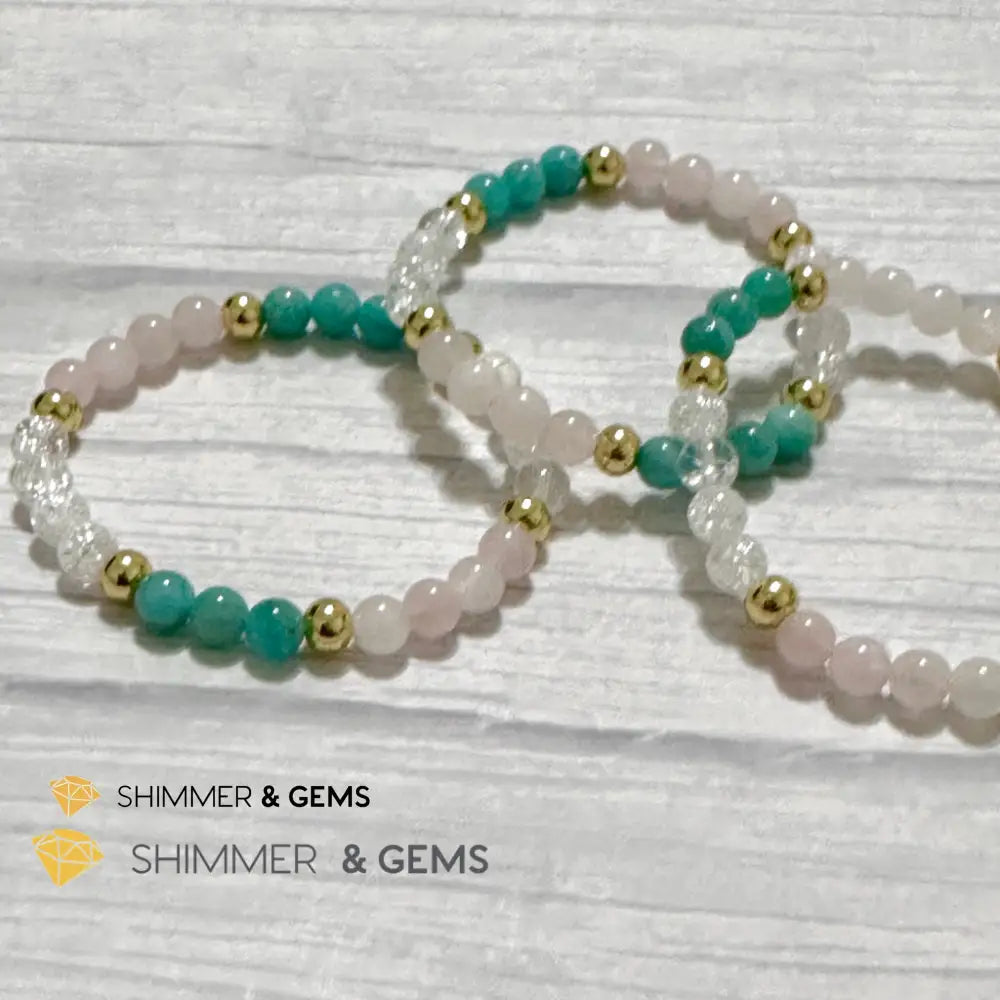 Emotional Healing Remedy Bracelet (Amazonite Rose Quartz Madagascar Crackle Quartz 6mm +14k gold filled)