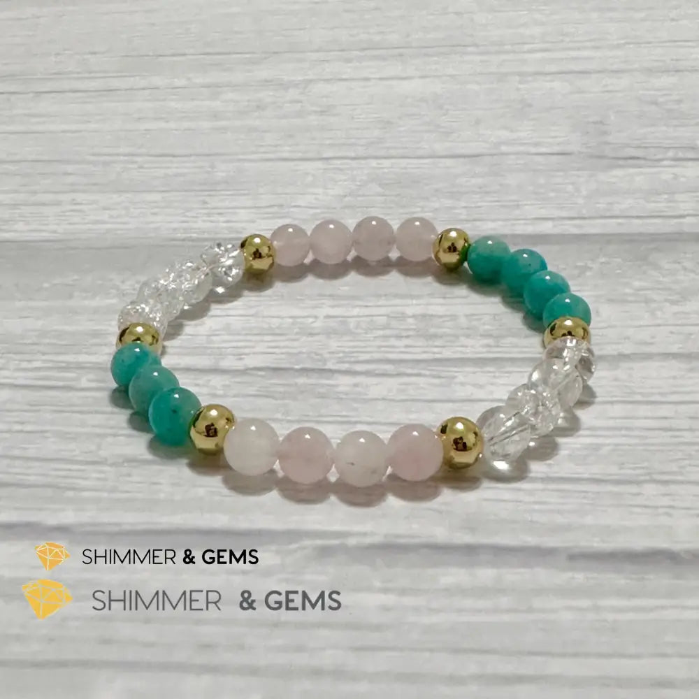 Emotional Healing Remedy Bracelet (Amazonite Rose Quartz Madagascar Crackle Quartz 6mm +14k gold filled)