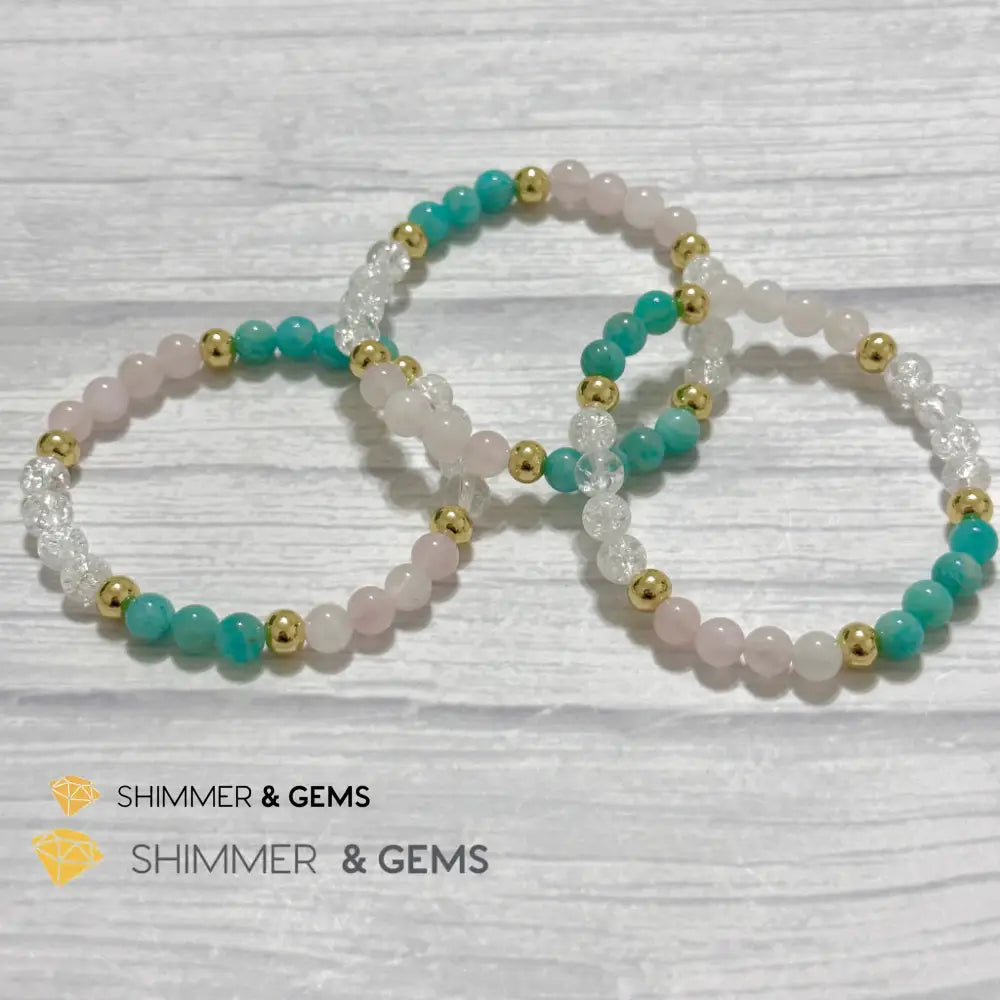 Emotional Healing Remedy Bracelet (Amazonite Rose Quartz Madagascar Crackle Quartz 6mm +14k gold filled)