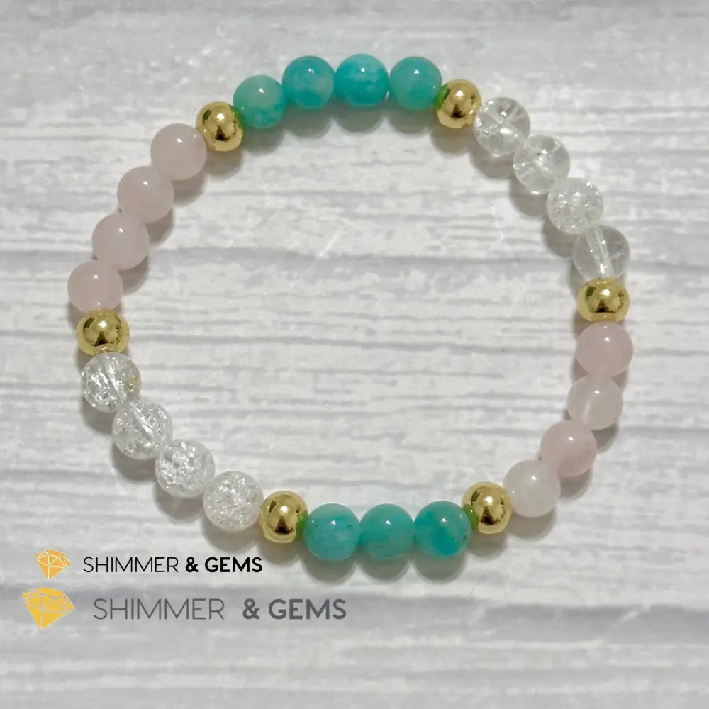 Emotional Healing Remedy Bracelet (Amazonite Rose Quartz Madagascar Crackle Quartz 6mm +14k gold filled)