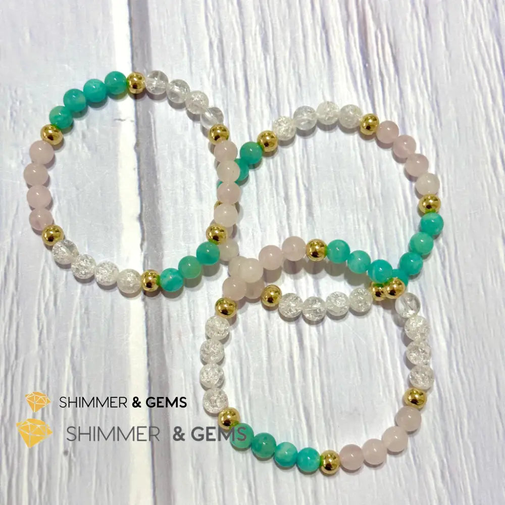 Emotional Healing Remedy Bracelet (Amazonite Rose Quartz Madagascar Crackle Quartz 6mm +14k gold filled) 5.5”