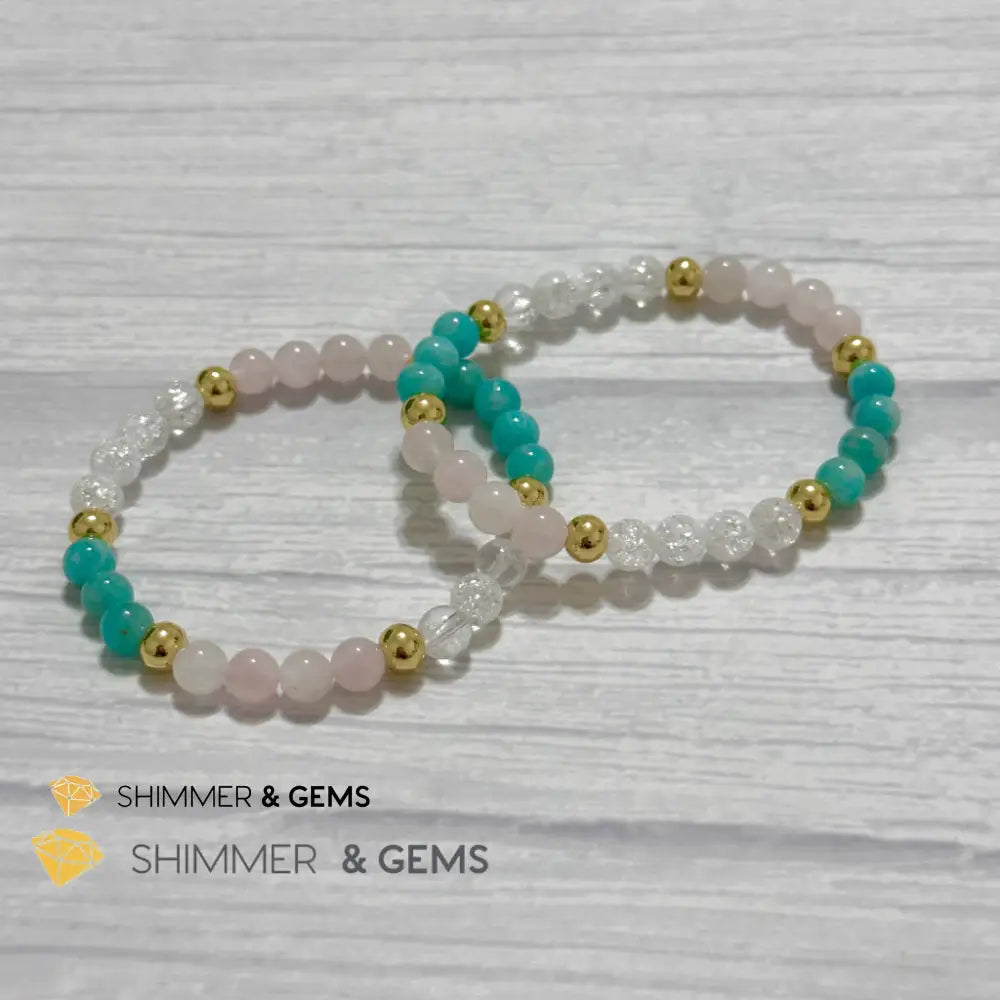 Emotional Healing Remedy Bracelet (Amazonite Rose Quartz Madagascar Crackle Quartz 6mm +14k gold filled)