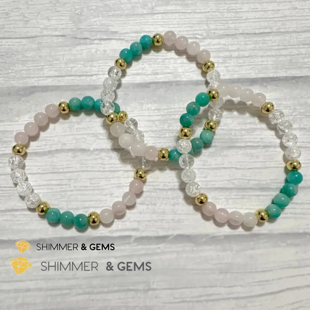 Emotional Healing Remedy Bracelet (Amazonite Rose Quartz Madagascar Crackle Quartz 6mm +14k gold filled)