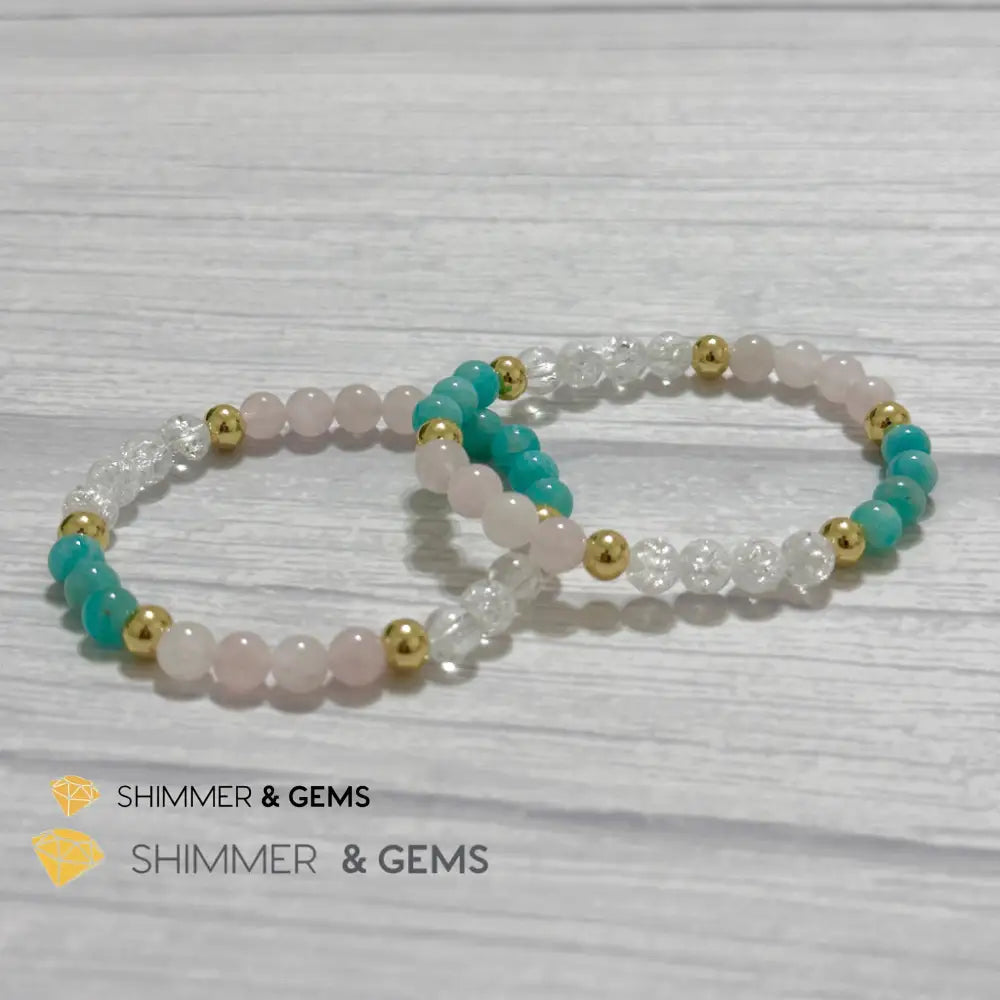 Emotional Healing Remedy Bracelet (Amazonite Rose Quartz Madagascar Crackle Quartz 6mm +14k gold filled)
