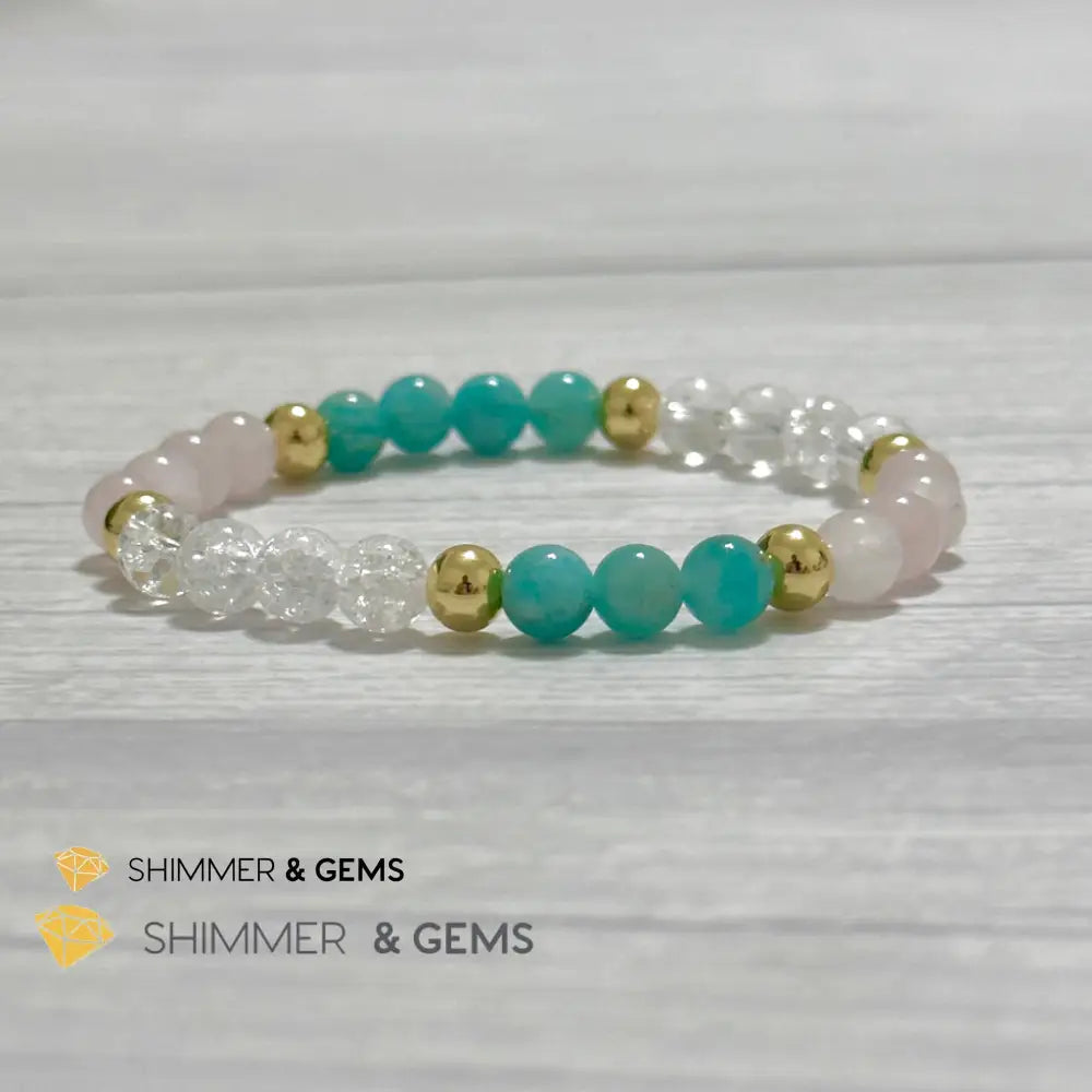 Emotional Healing Remedy Bracelet (Amazonite Rose Quartz Madagascar Crackle Quartz 6mm +14k gold filled)