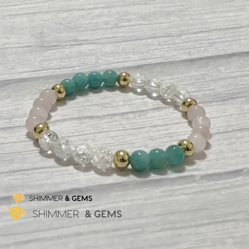 Emotional Healing Remedy Bracelet (Amazonite Rose Quartz Madagascar Crackle Quartz 6mm +14k gold filled)