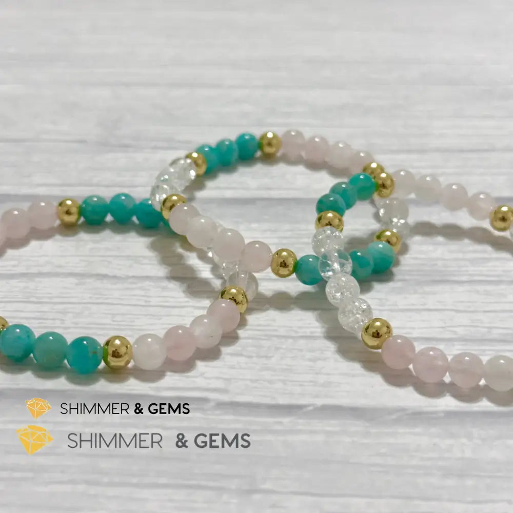 Emotional Healing Remedy Bracelet (Amazonite Rose Quartz Madagascar Crackle Quartz 6mm +14k gold filled)