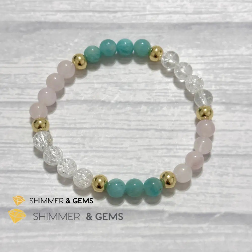 Emotional Healing Remedy Bracelet (Amazonite Rose Quartz Madagascar Crackle Quartz 6mm +14k gold filled)