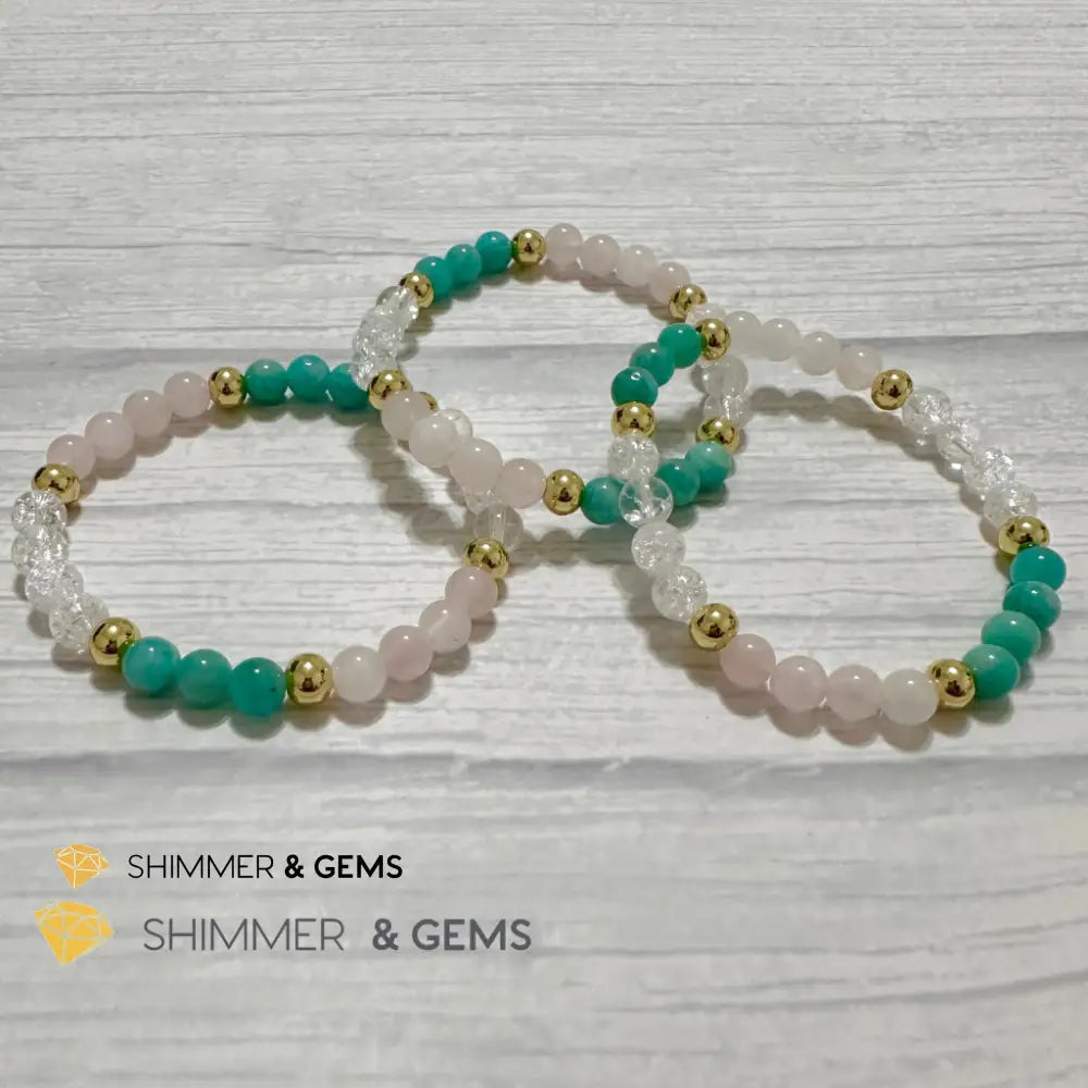 Emotional Healing Remedy Bracelet (Amazonite Rose Quartz Madagascar Crackle Quartz 6mm +14k gold filled)