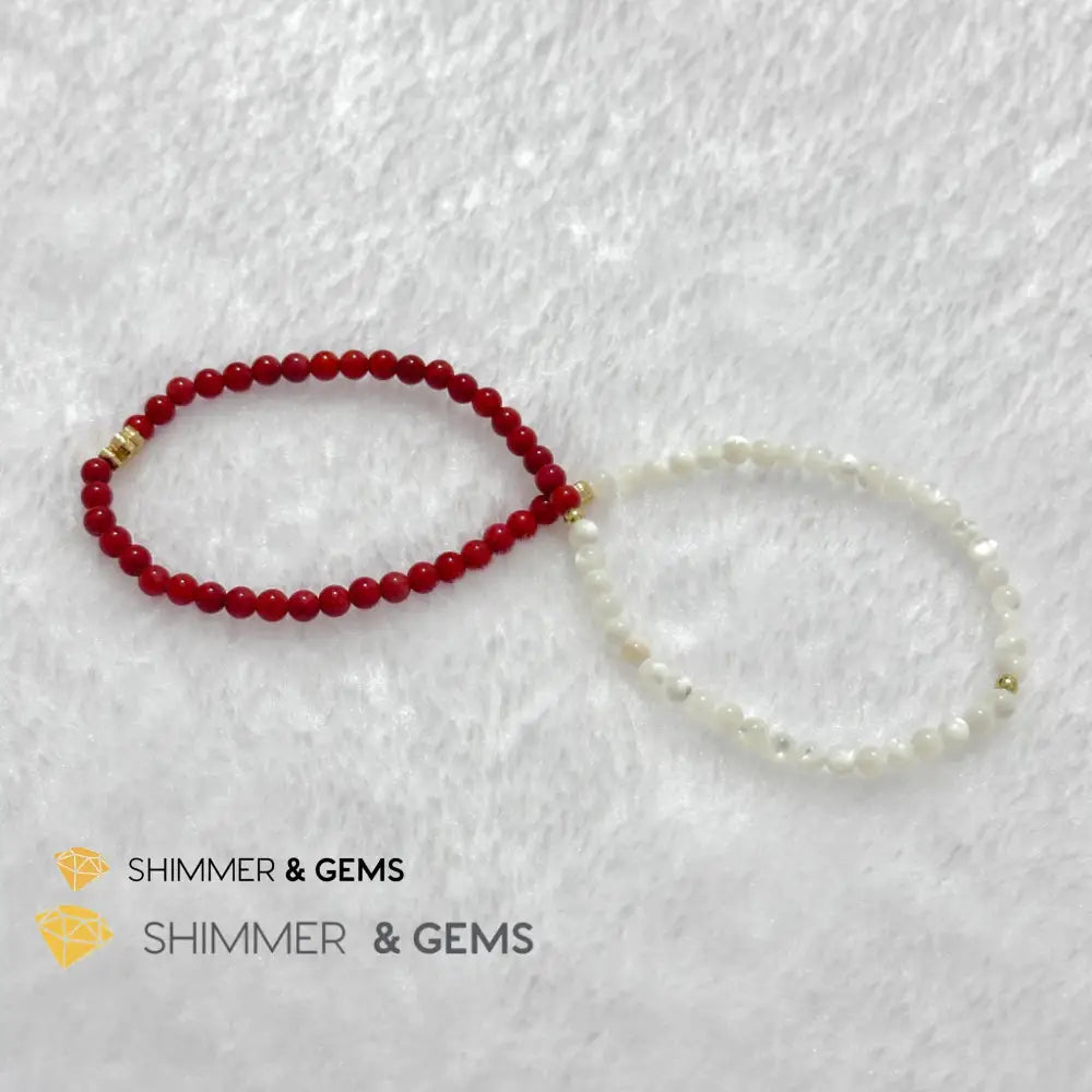 Energy Balance Infinity Bracelet (Red Coral & Mother of Pearl 4mm with 14k gold plated copper charms)Feng Shui 2024