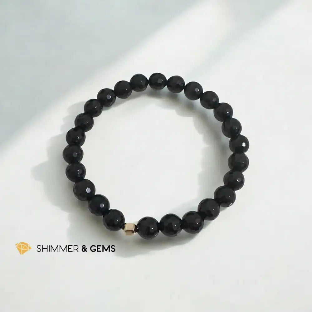 Faceted Black Tourmaline 8mm Bracelet with 14k Gold Filled (Protection) 5.5” Bracelets