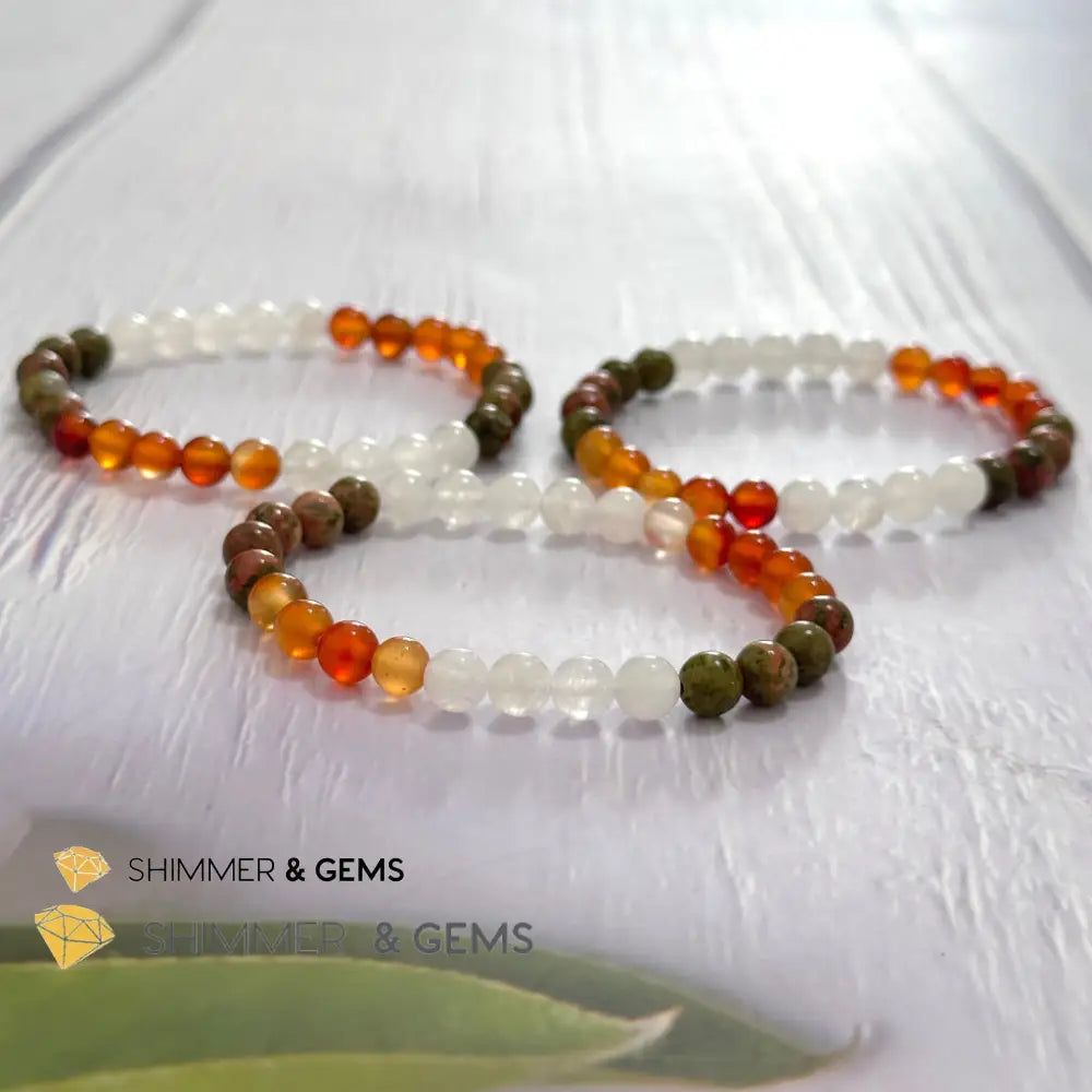 Fertility & Growth Remedy Bracelet (Moonstone Unakite Carnelian 6mm)