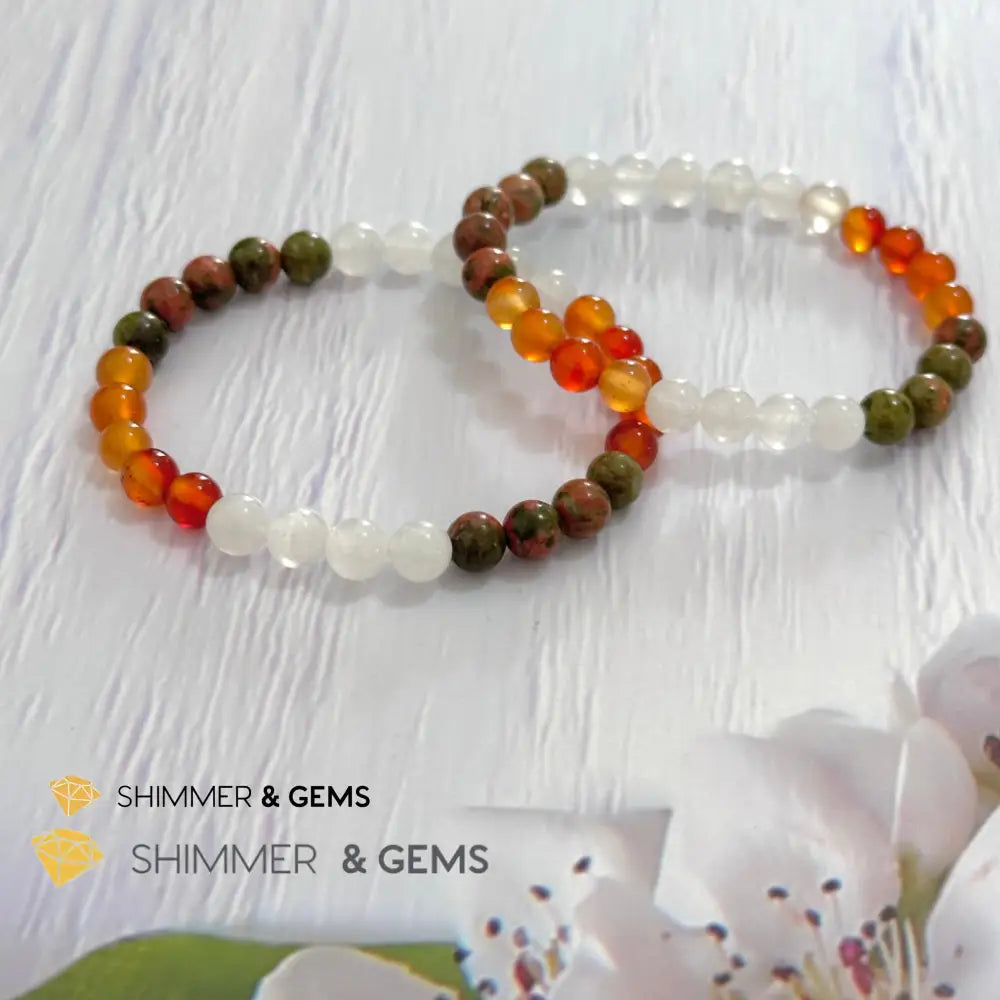 Fertility & Growth Remedy Bracelet (Moonstone Unakite Carnelian 6mm)