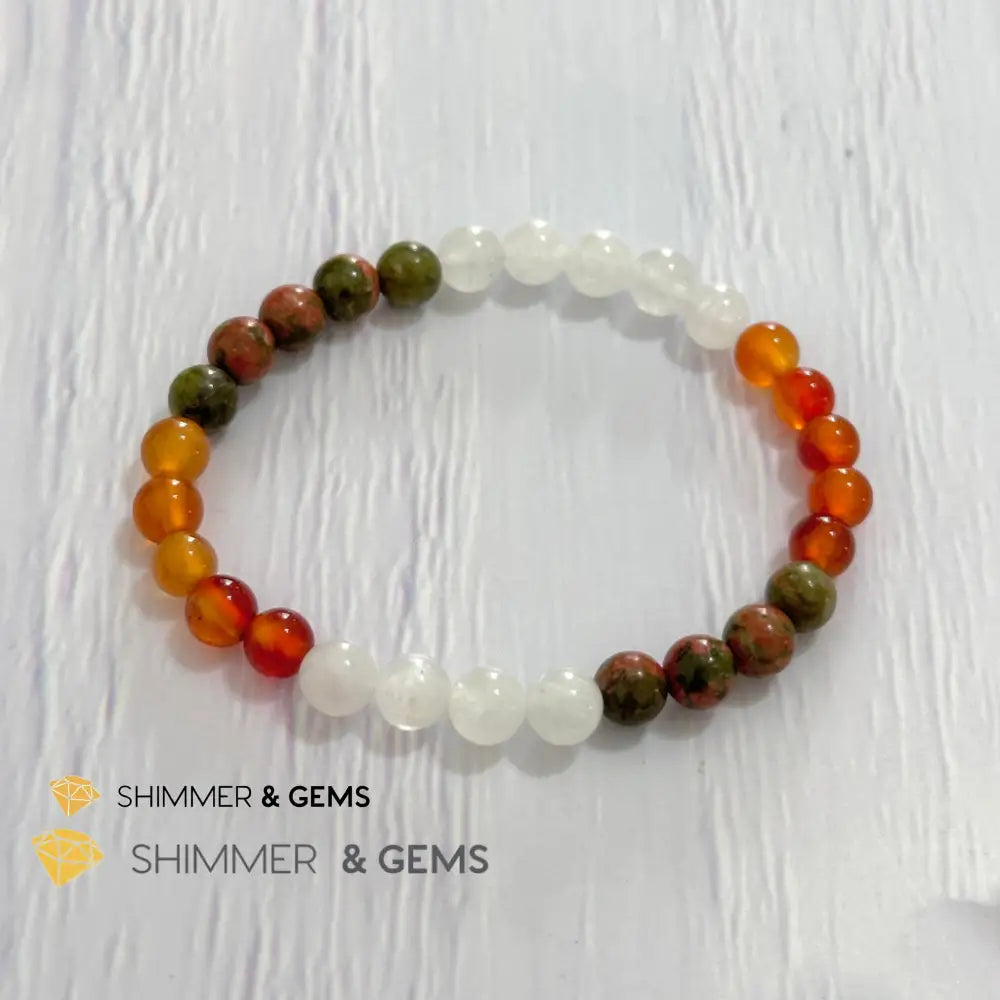 Fertility & Growth Remedy Bracelet (Moonstone Unakite Carnelian 6mm)