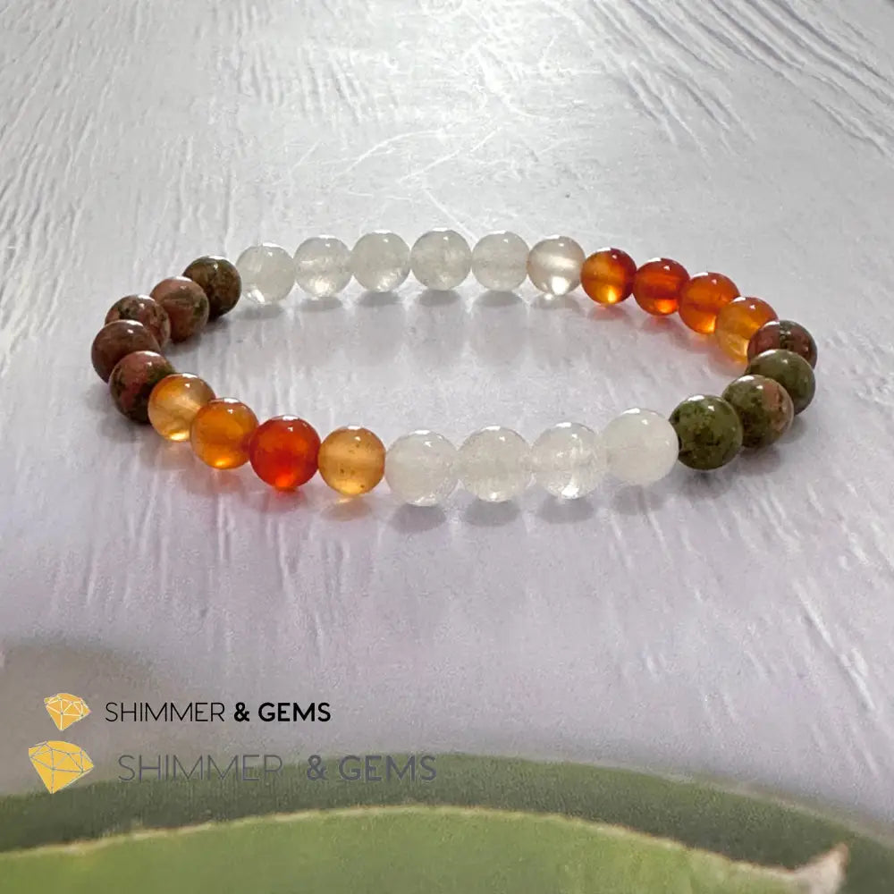 Fertility & Growth Remedy Bracelet (Moonstone Unakite Carnelian 6mm)
