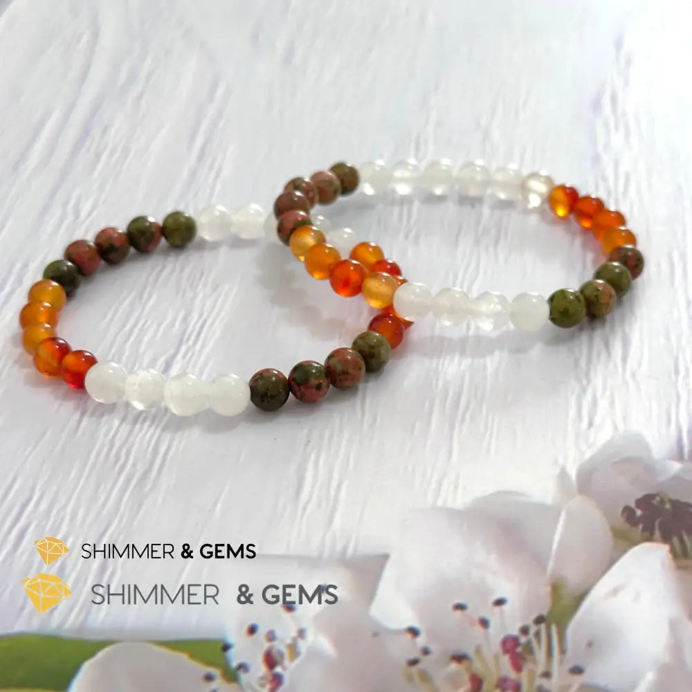 Fertility & Growth Remedy Bracelet (Moonstone Unakite Carnelian 6mm)