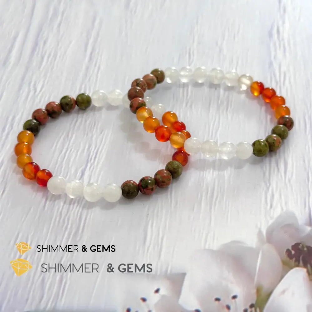 Fertility & Growth Remedy Bracelet (Moonstone Unakite Carnelian 6mm)