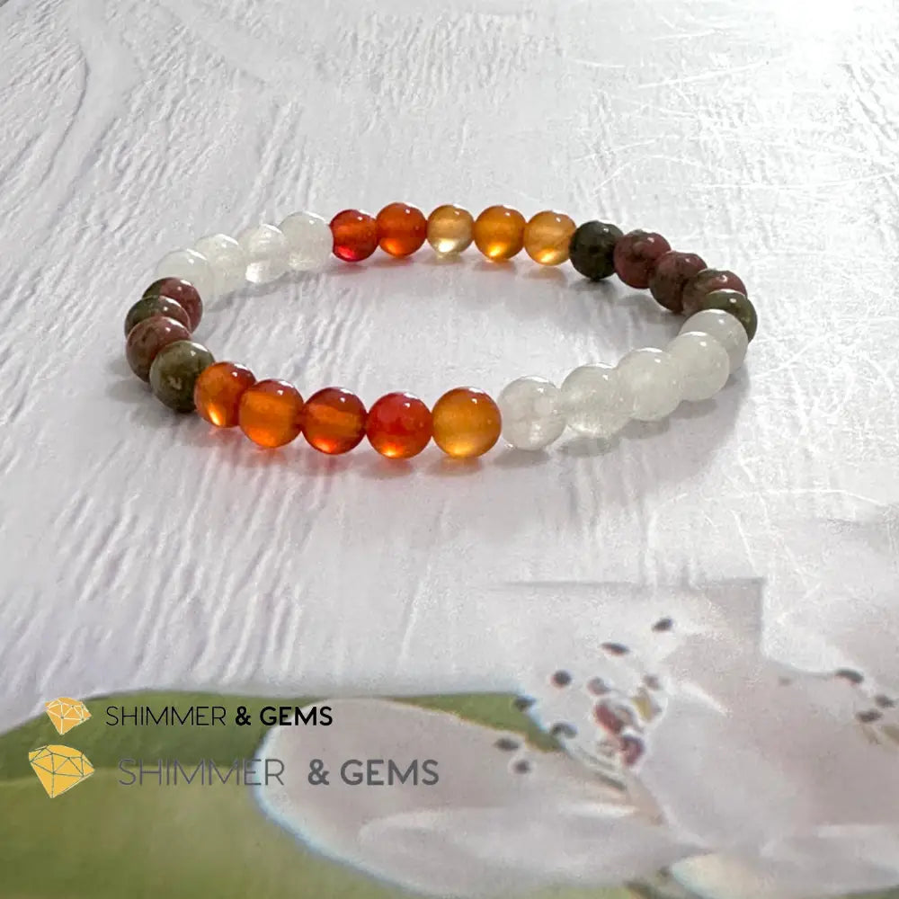 Fertility & Growth Remedy Bracelet (Moonstone Unakite Carnelian 6mm)
