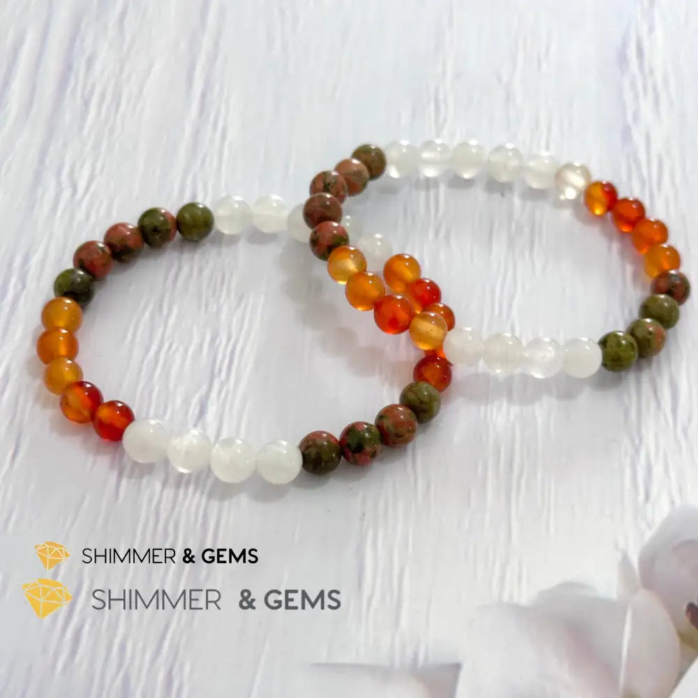 Fertility & Growth Remedy Bracelet (Moonstone Unakite Carnelian 6mm)