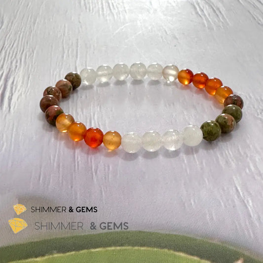 Fertility & Growth Remedy Bracelet (Moonstone Unakite Carnelian 6mm) 5.5”
