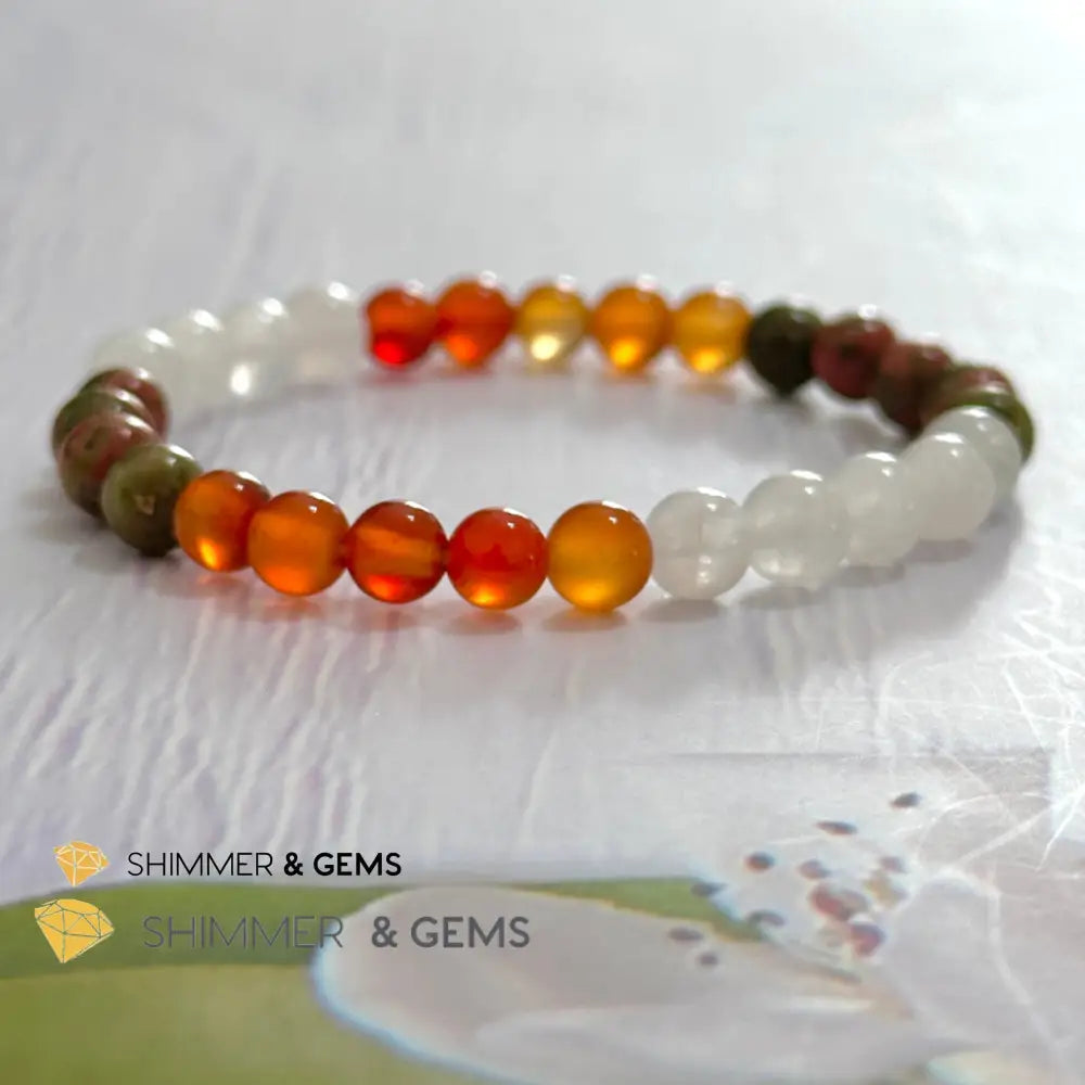 Fertility & Growth Remedy Bracelet (Moonstone Unakite Carnelian 6mm)