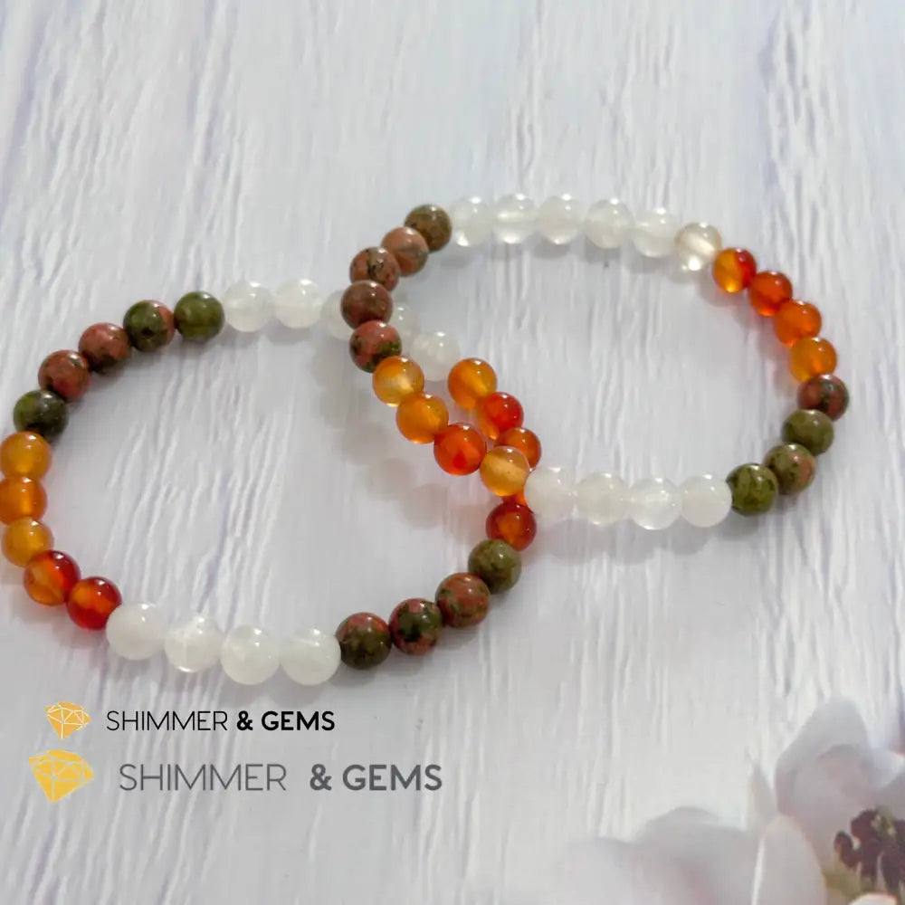 Fertility & Growth Remedy Bracelet (Moonstone Unakite Carnelian 6mm)