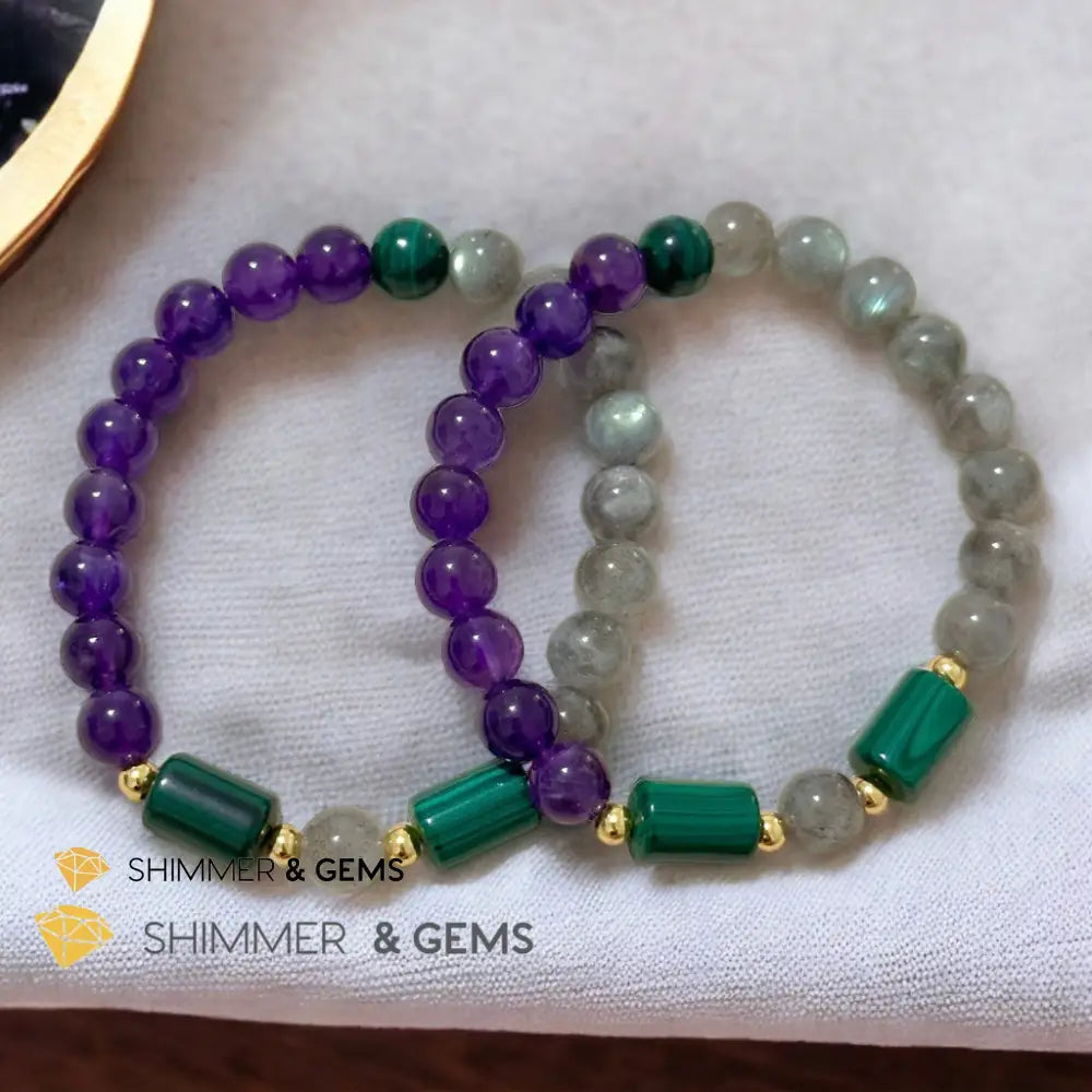 Focus & Calming Bracelet for Men (Amethyst Malachite & Labradorite 8mm) Bracelets