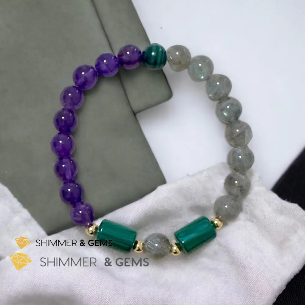 Focus & Calming Bracelet for Men (Amethyst Malachite & Labradorite 8mm) Bracelets