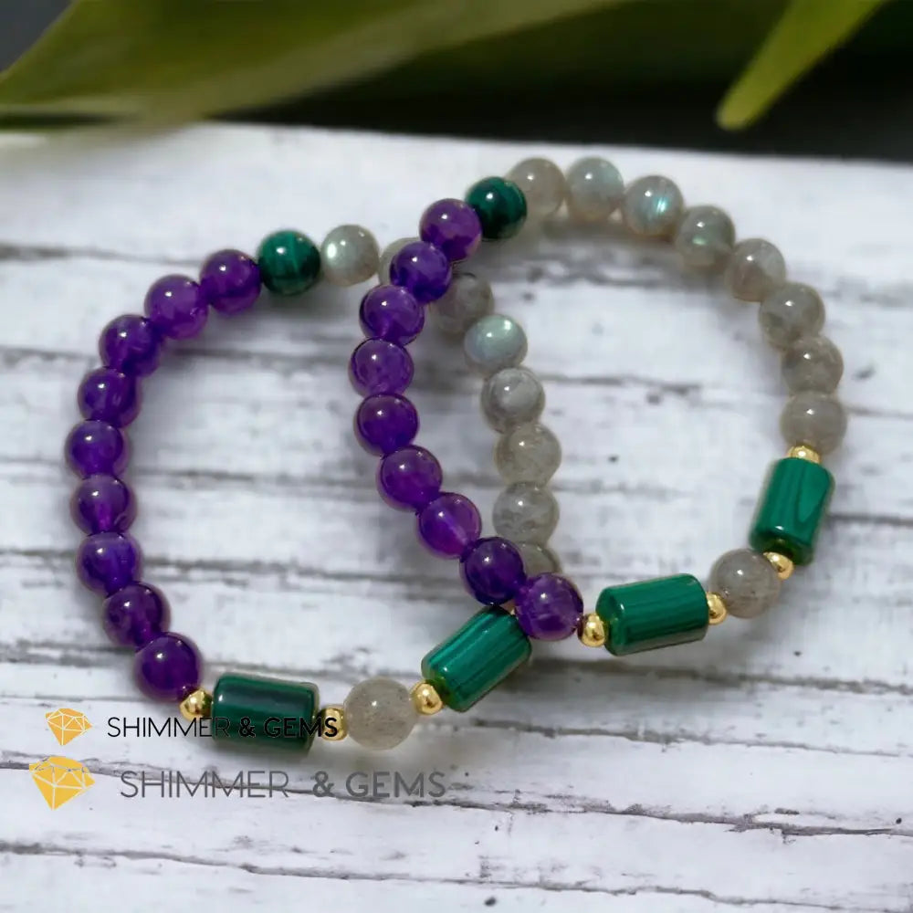Focus & Calming Bracelet for Men (Amethyst Malachite & Labradorite 8mm) Bracelets