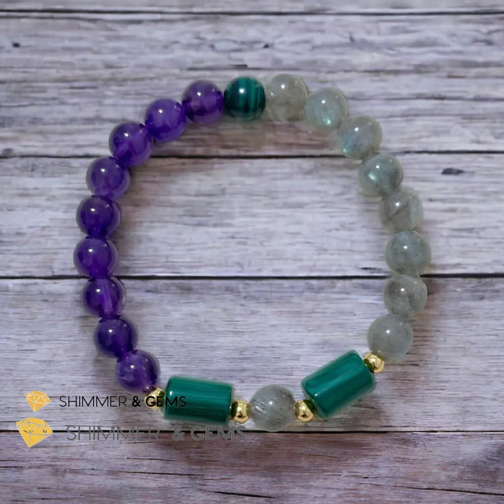 Focus & Calming Bracelet for Men (Amethyst Malachite & Labradorite 8mm) Bracelets