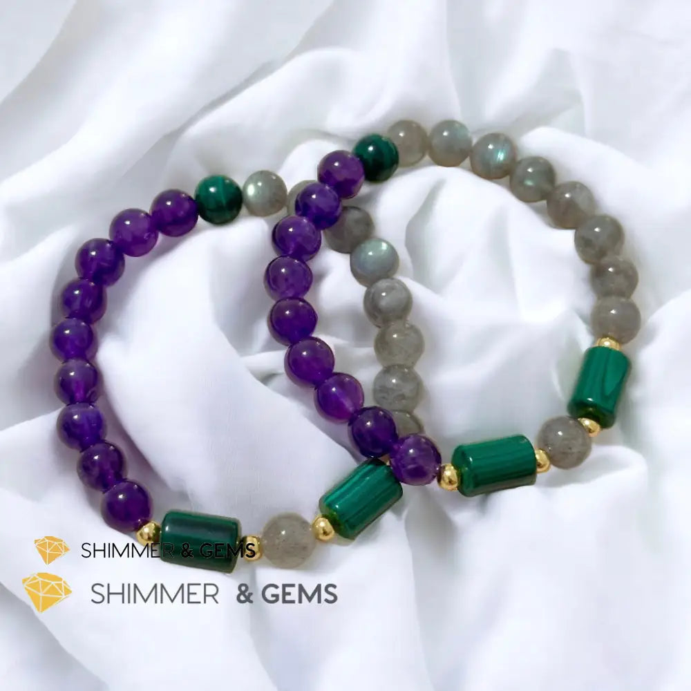 Focus & Calming Bracelet for Men (Amethyst Malachite & Labradorite 8mm) Bracelets