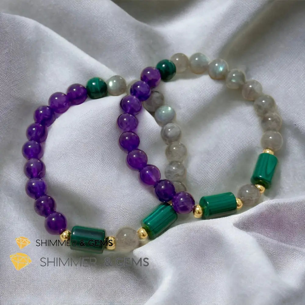 Focus & Calming Bracelet for Men (Amethyst Malachite & Labradorite 8mm) Bracelets