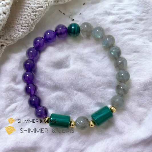 Focus & Calming Bracelet for Men (Amethyst Malachite & Labradorite 8mm) Bracelets