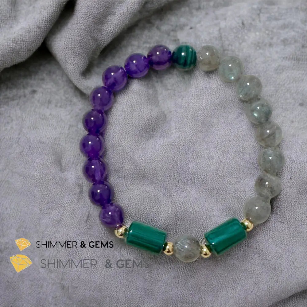 Focus & Calming Bracelet for Men (Amethyst Malachite & Labradorite 8mm) Bracelets
