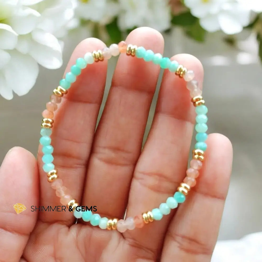 Fortune Booster Bracelet (Gold Spot Sunstone & Emerald 3x4mm Rondelle) with Stainless Steel Beads 5.5” Bracelets