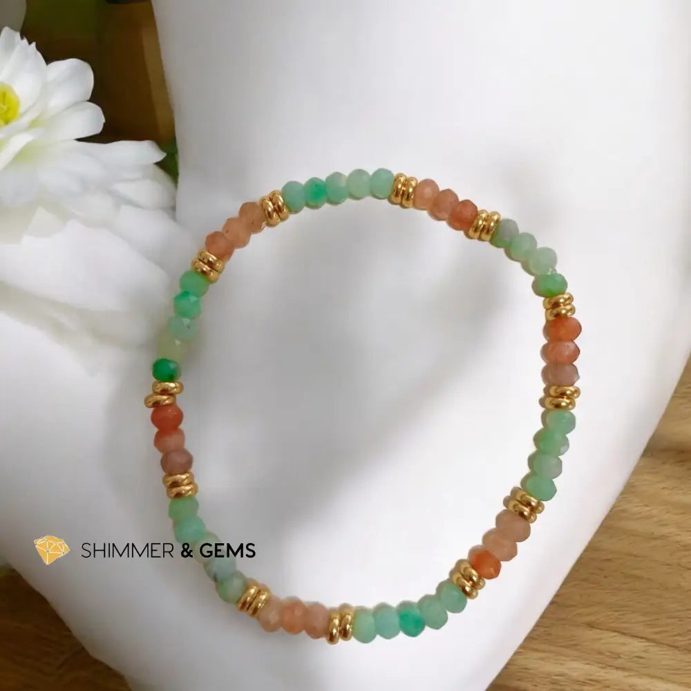 Fortune Booster Bracelet (Gold Spot Sunstone & Emerald 3x4mm Rondelle) with Stainless Steel Beads Bracelets
